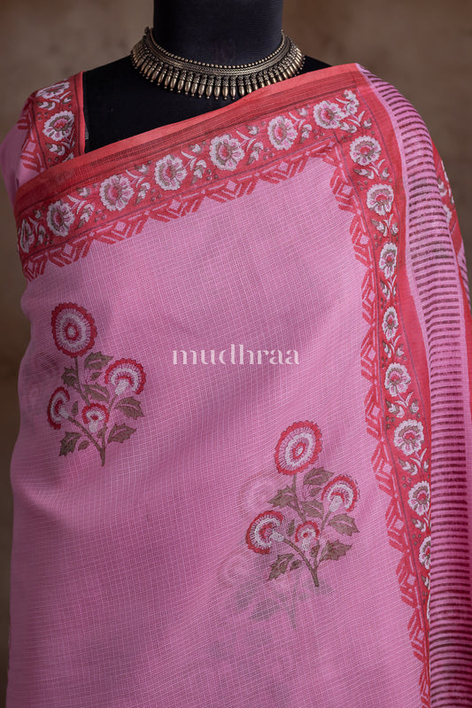 CHERRY BLOSSOM HANDBLOCK PRINTED KOTA COTTON SAREE