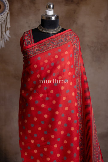 SCARLET HANDBLOCK PRINTED KOTA COTTON SAREE