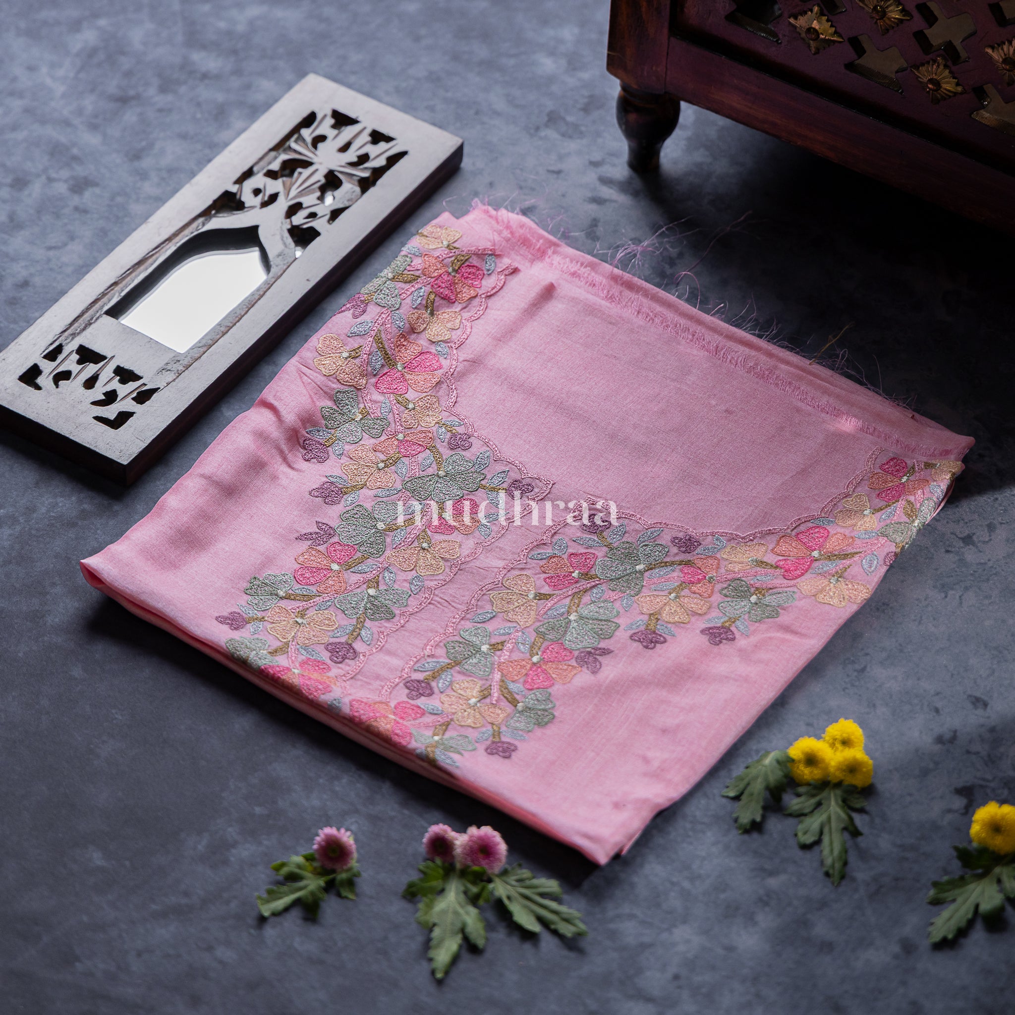 PASTEL PINK FLORAL TUSSAR SUIT SET