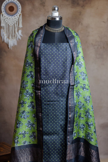 BLACK & GREEN POLKA TUSSAR SUIT SET