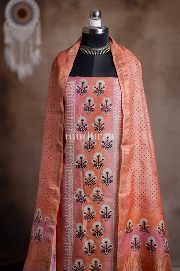 PEACH SORBET POLKA TUSSAR SUIT SET