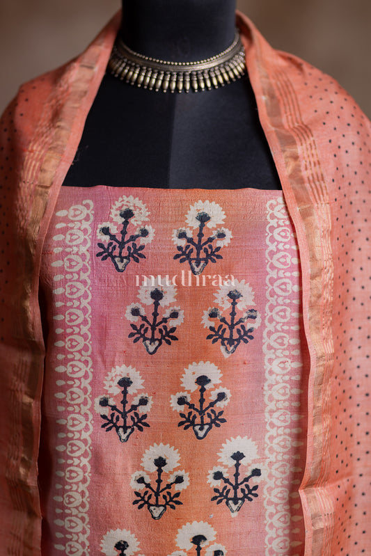 PEACH SORBET POLKA TUSSAR SUIT SET