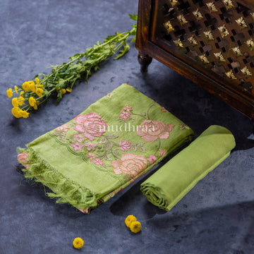 PEAR GREEN FLORAL TUSSAR SUIT SET