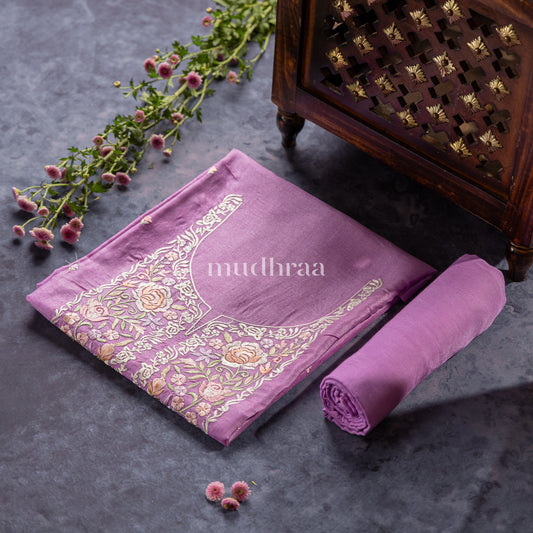 LAVENDER EMBROIDERED TUSSAR SUIT SET