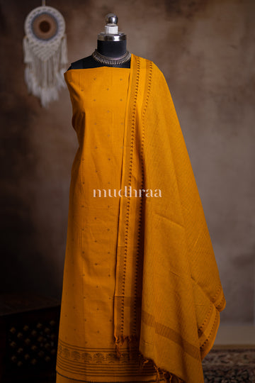 BRIGHT YELLOW EMBROIDERED COTTON SUIT SET