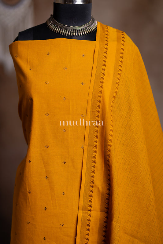 BRIGHT YELLOW EMBROIDERED COTTON SUIT SET