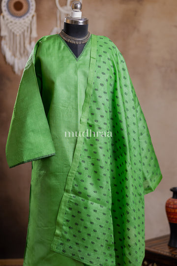 PARAKEET GREEN SEMI-STITCHED TUSSAR SUIT SET