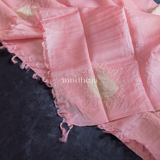 BABY PINK FLORAL TUSSAR SUIT SET