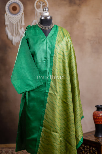 PARAKEET GREEN SEMI-STITCHED TUSSAR SUIT SET