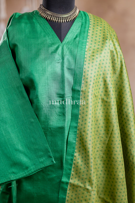 PARAKEET GREEN SEMI-STITCHED TUSSAR SUIT SET