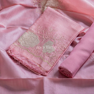 BABY PINK FLORAL TUSSAR SUIT SET