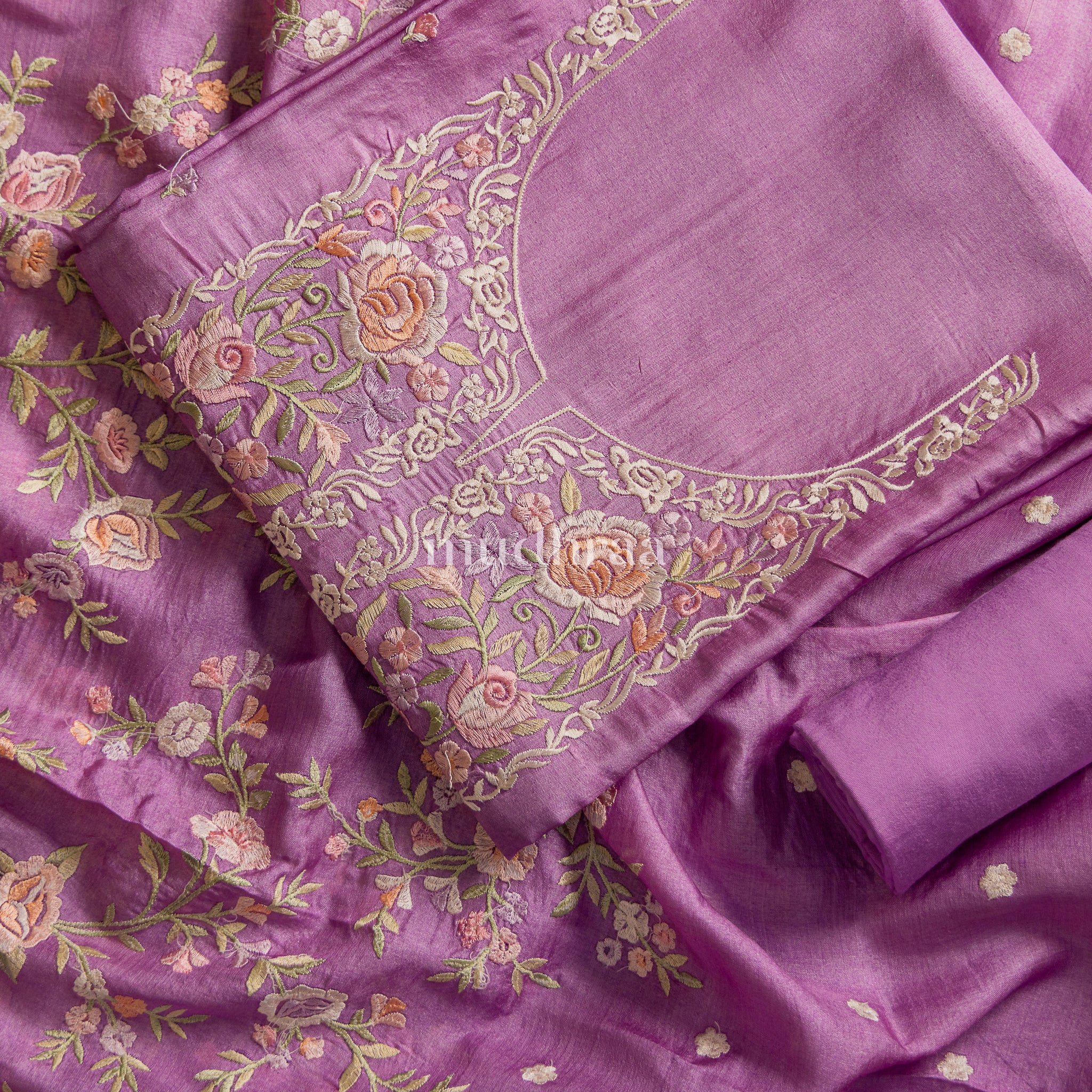 LAVENDER EMBROIDERED TUSSAR SUIT SET