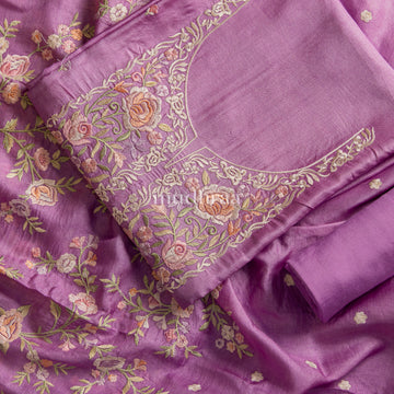 LAVENDER EMBROIDERED TUSSAR SUIT SET