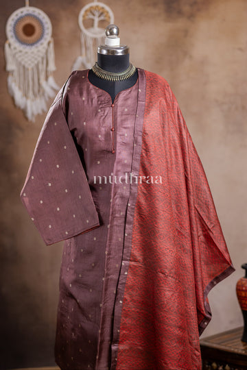 COCOA SEMI-STITCHED TUSSAR SUIT SET