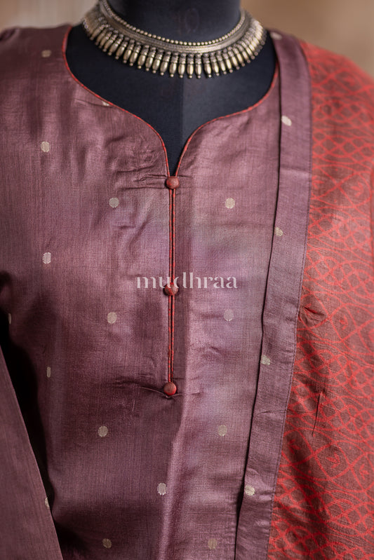 COCOA SEMI-STITCHED TUSSAR SUIT SET