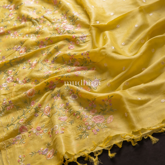 BUMBLE BEE YELLOW EMBROIDERED TUSSAR SUIT