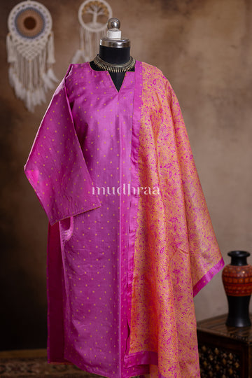 HOT PINK SEMI-STITCHED TUSSAR SUIT SET