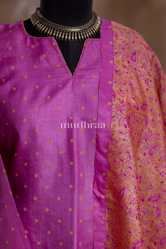 HOT PINK SEMI-STITCHED TUSSAR SUIT SET