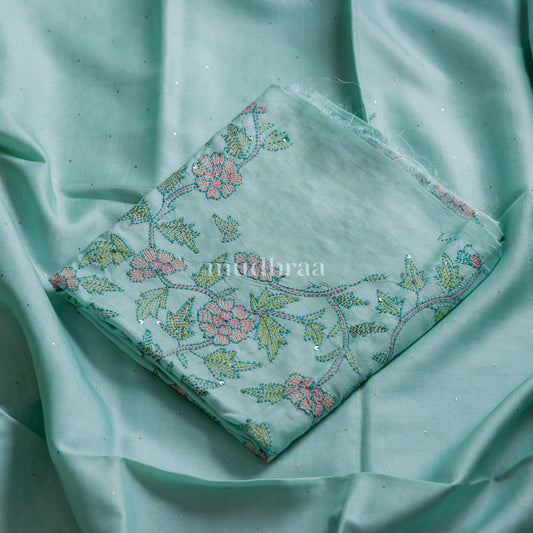 ICE BLUE KANTHA SEQUIN TUSSAR SUIT SET