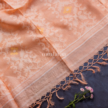 PEACHISH PINK HANDWOVEN JAMDANI TUSSAR SILK SAREE