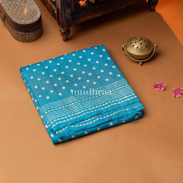 DARK TURQUOISE HANDBLOCK PRINTED TUSSAR SAREE