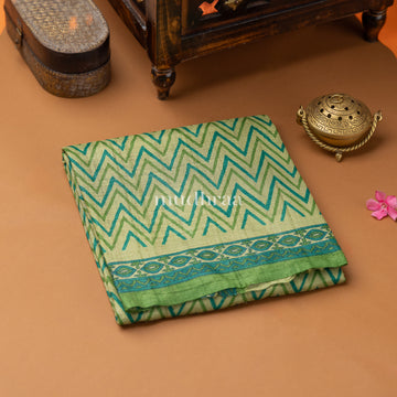 FOREST GREEN  HANDBLOCK PRINTED TUSSAR SAREE