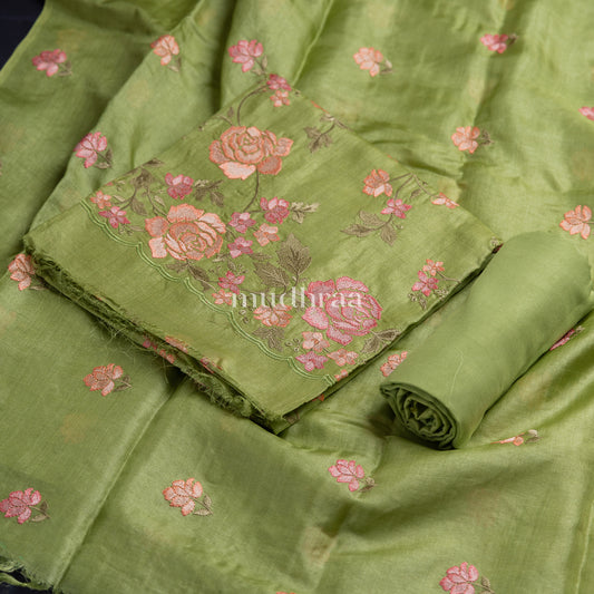 PEAR GREEN FLORAL TUSSAR SUIT SET