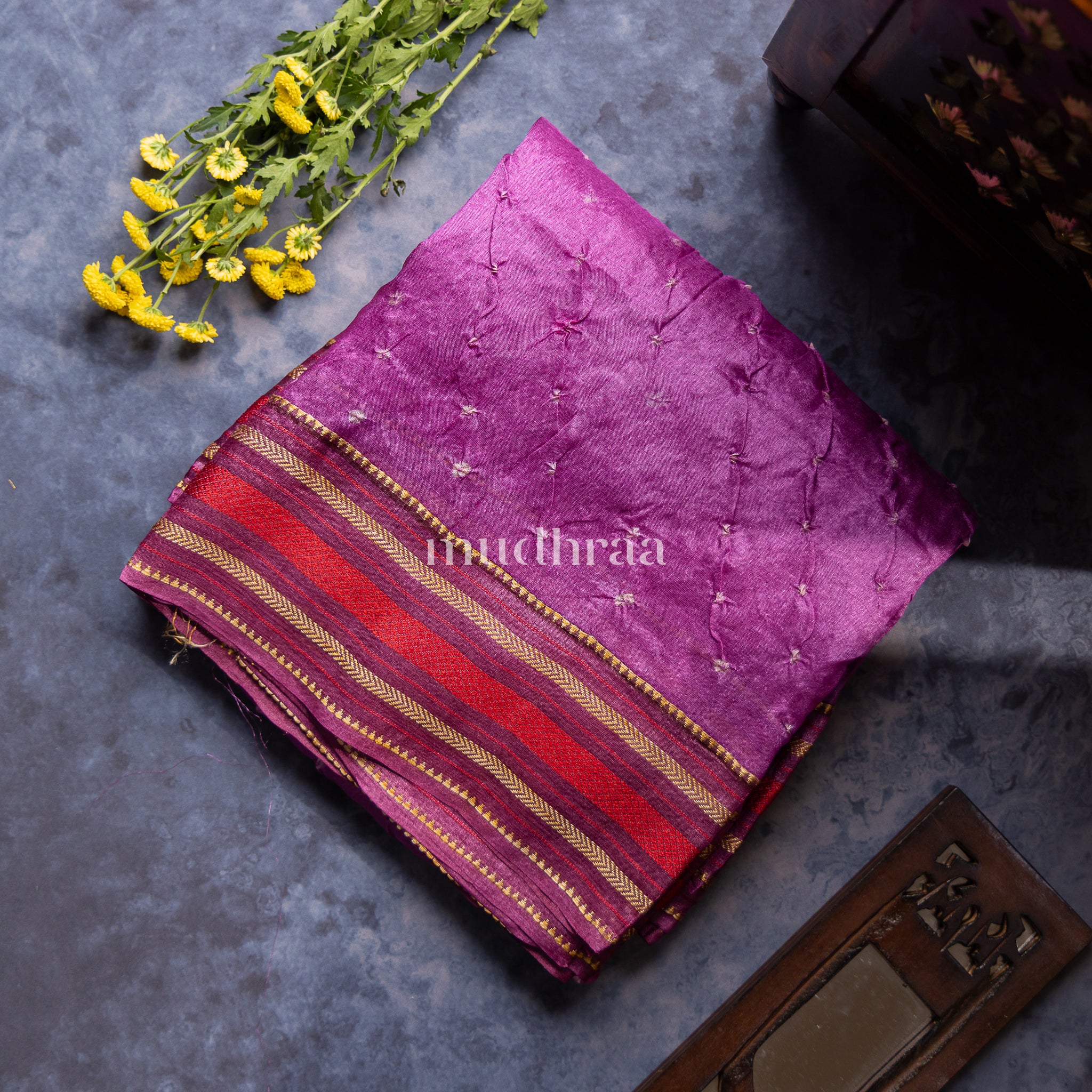 GRAPE HAND-KNOTTED BANDHANI TUSSAR SAREE