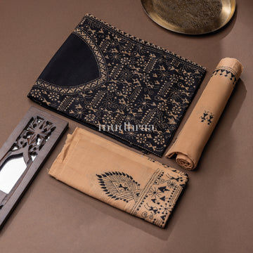 BLACK & BEIGE EMBROIDERED KHADI COTTON SUIT SET