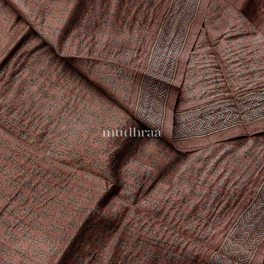 TIRAMISU HANDBLOCK PRINTED TUSSAR SAREE