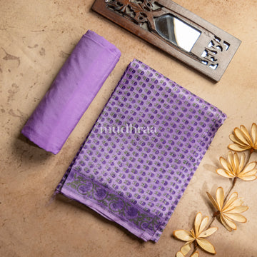LAVENDER HANDBLOCK PRINTED TUSSAR SUIT SET