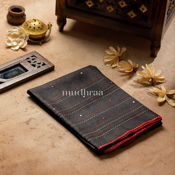 BLACK & RED HAND-MADE MOONGA TUSSAR SUIT SET