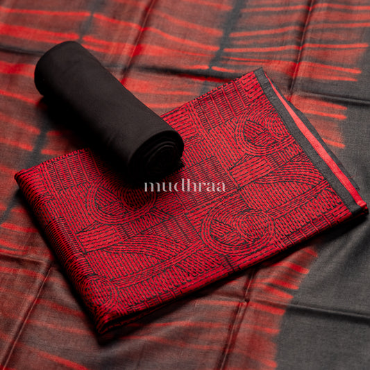 SCARLET & BLACK HANDMADE PURE TUSSAR SUIT SET