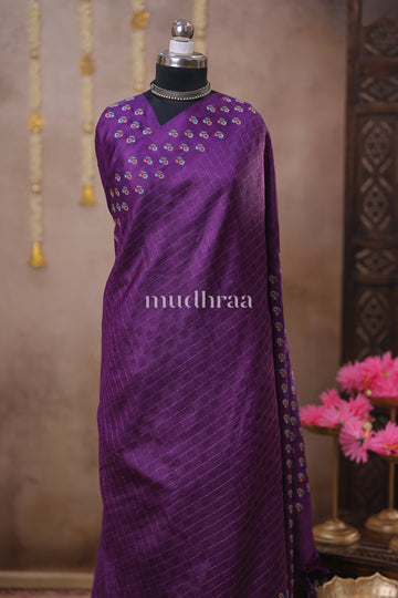 DEEP VIOLET CHECKED TUSSAR SAREE