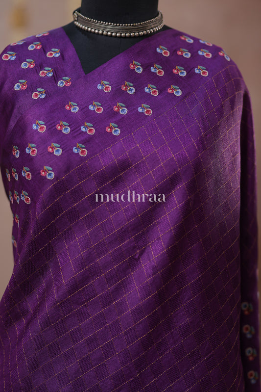 DEEP VIOLET CHECKED TUSSAR SAREE