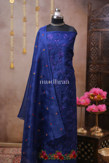 INK BLUE EMBROIDERED KORA SUIT SET