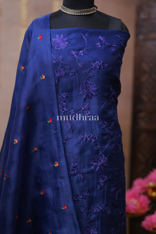 INK BLUE EMBROIDERED KORA SUIT SET