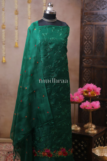 FOREST GREEN EMBROIDERED KORA SUIT SET