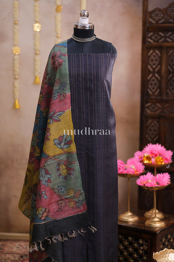 CHARCOAL CHANDERI-KALAMKARI SUIT SET