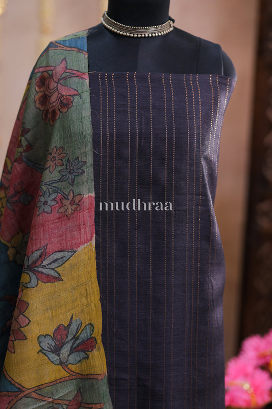 CHARCOAL CHANDERI-KALAMKARI SUIT SET