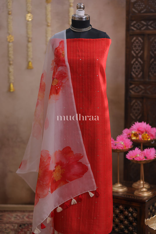SCARLET STARRY CHANDERI-KORA SUIT SET