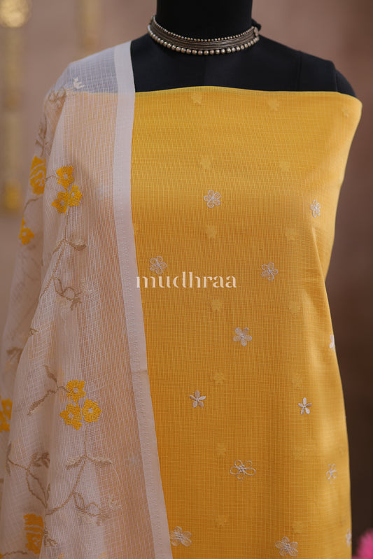 DAFFODIL KOTA COTTON EMBROIDERED SUIT SET
