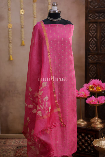 DARK BUBBLEGUM CHANDERI APPLIQUE SUIT