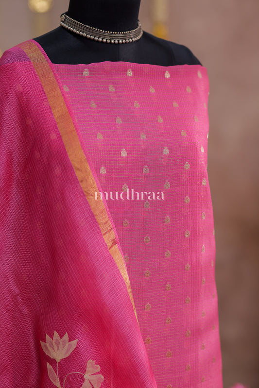 DARK BUBBLEGUM CHANDERI APPLIQUE SUIT