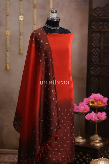 BROWN ORANGE RAW SILK SUIT SET
