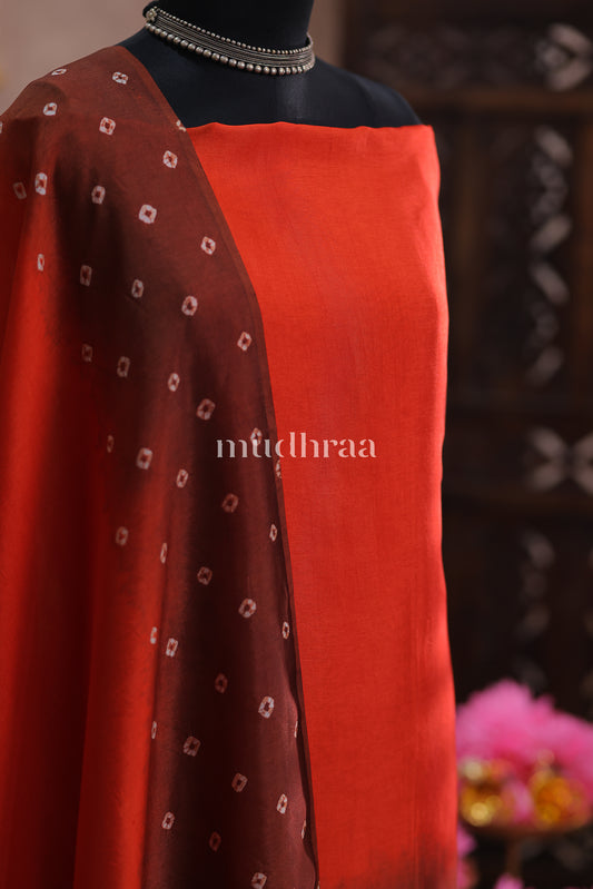 BROWN ORANGE RAW SILK SUIT SET