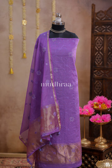 LAVENDER ZARI MUL CHANDERI SUIT SET