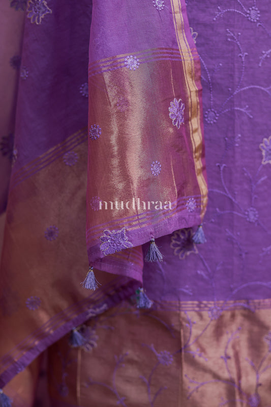 LAVENDER ZARI MUL CHANDERI SUIT SET
