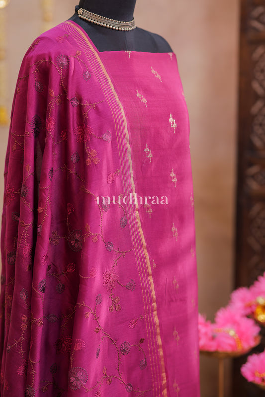 GRAPE HANDWOVEN CHANDERI SUIT SET