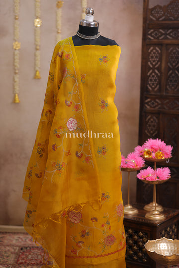 SUNFLOWER YELLOW EMBROIDERED KORA SUIT SET